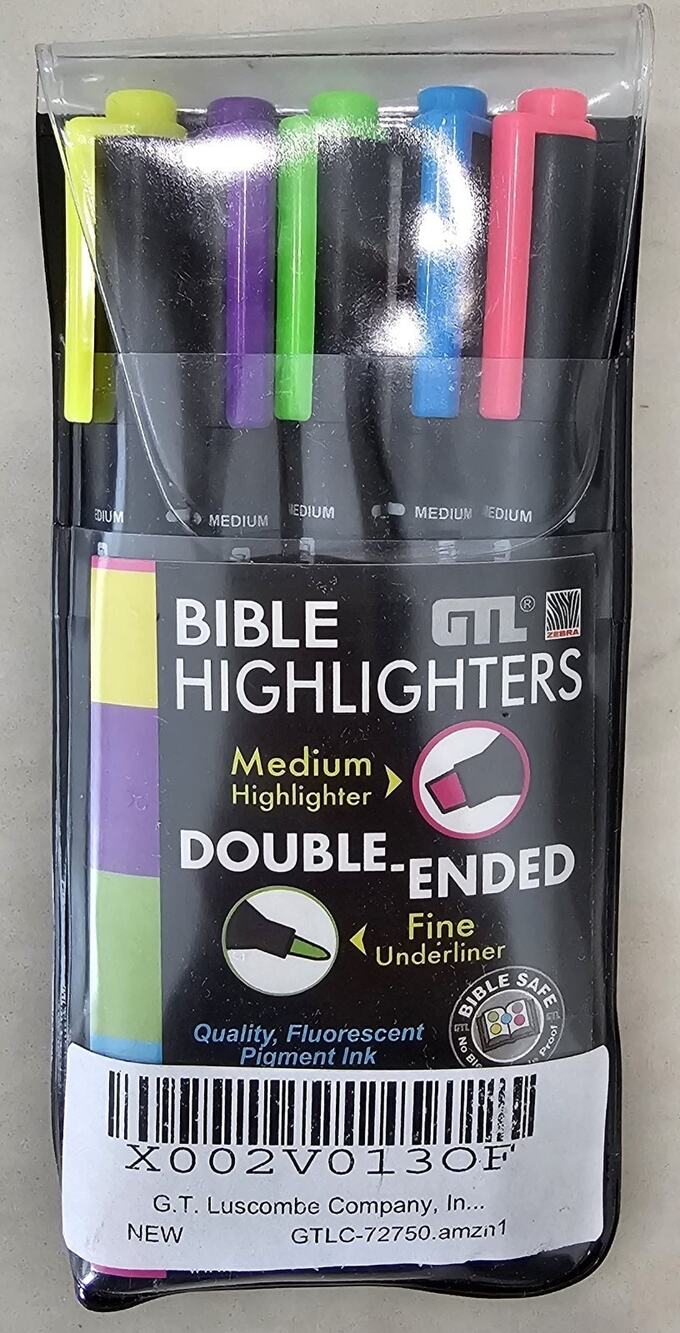 GTL Zebra Bible Highlighters 5 Pack Double Ended Fine Underliner NEW